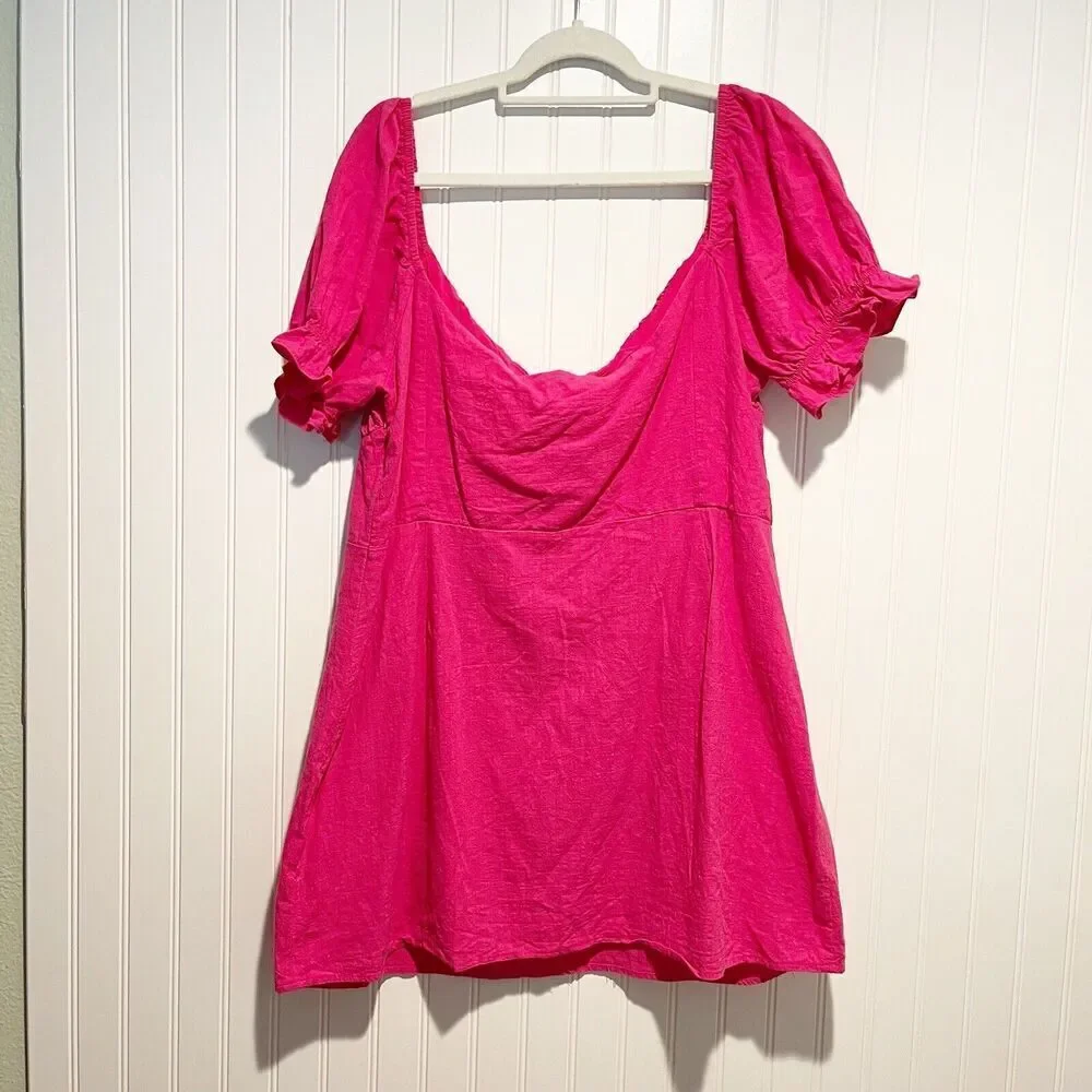 Showpo Hot Pink Whilma Mini Dress Puff Sleeves Flirty Romantic Size 16 - Picture 7 of 7